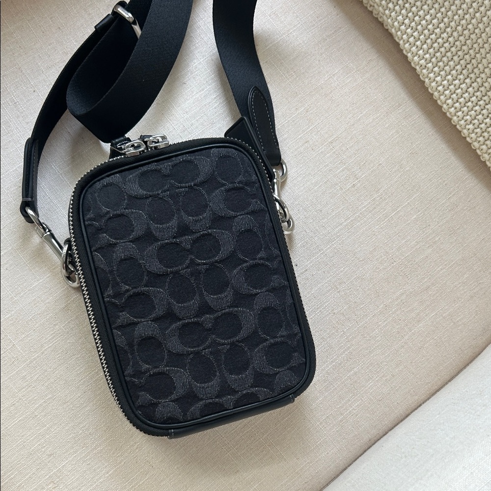Coach Black Denim crossbody with Signature Pattern
